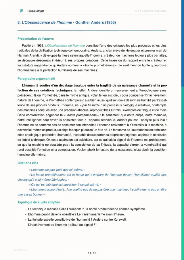 Fiche Anders, L'Obsolescence de l'homme