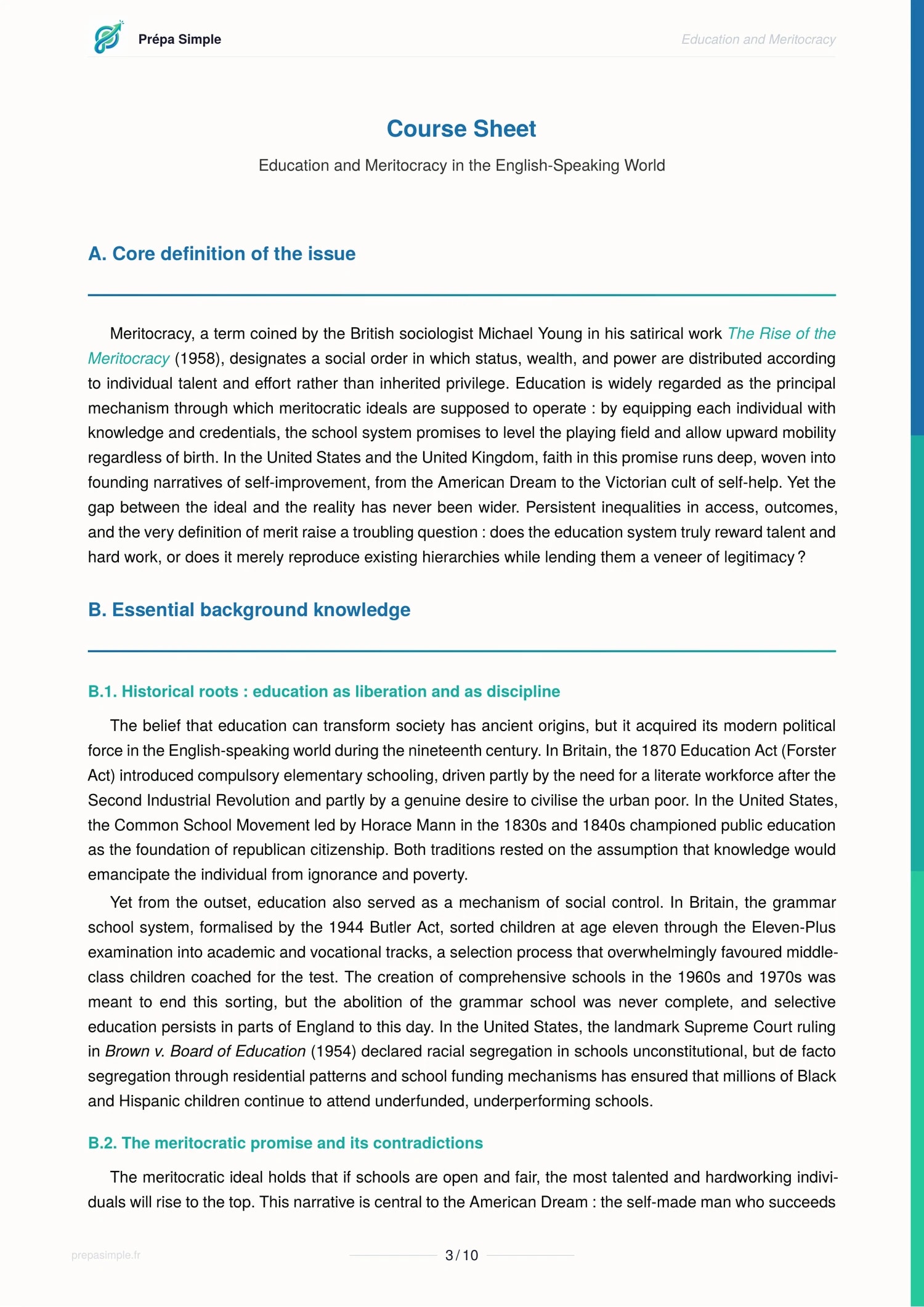 Education and meritocracy - Anglais
