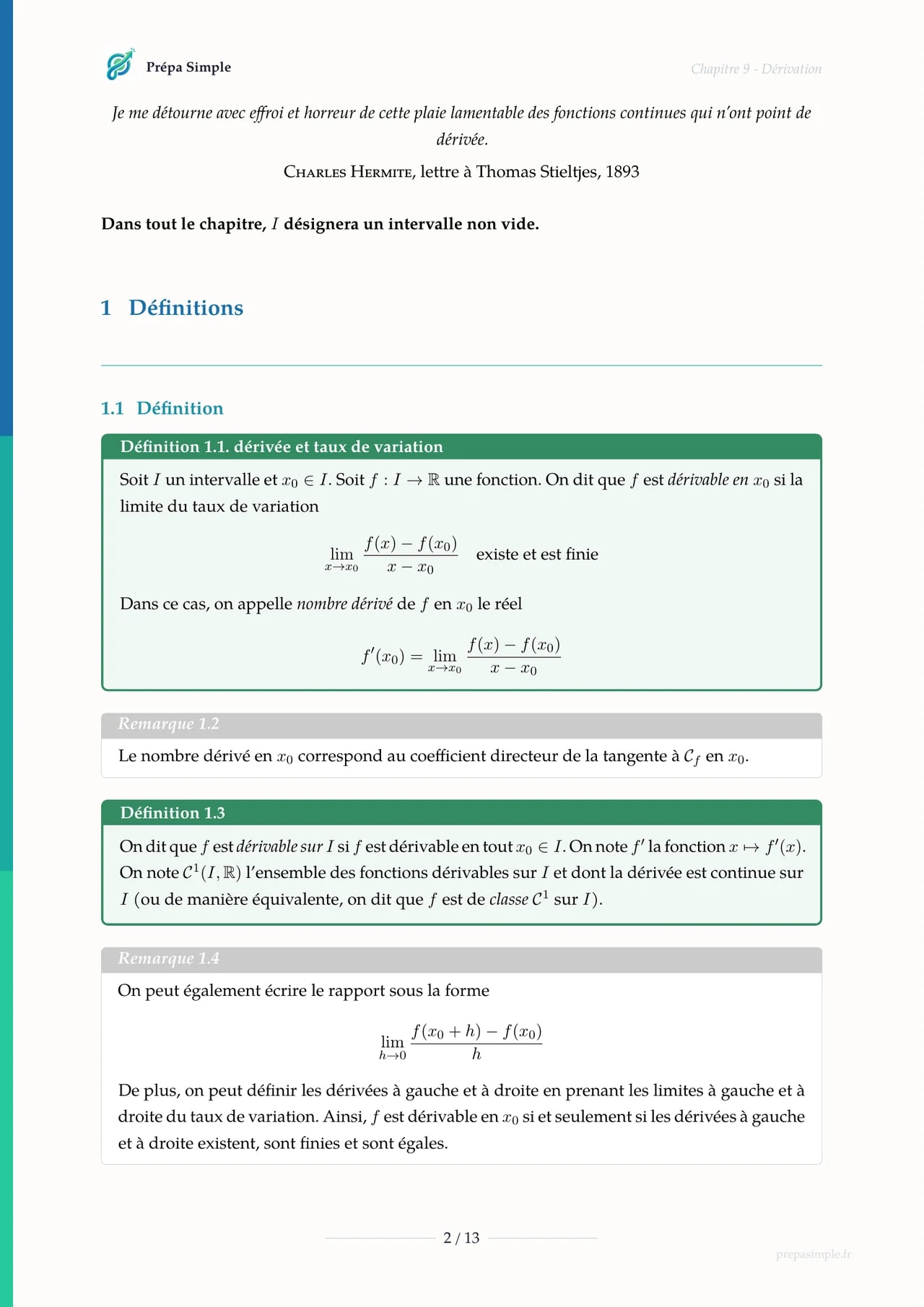 Dérivation - Maths approfondies